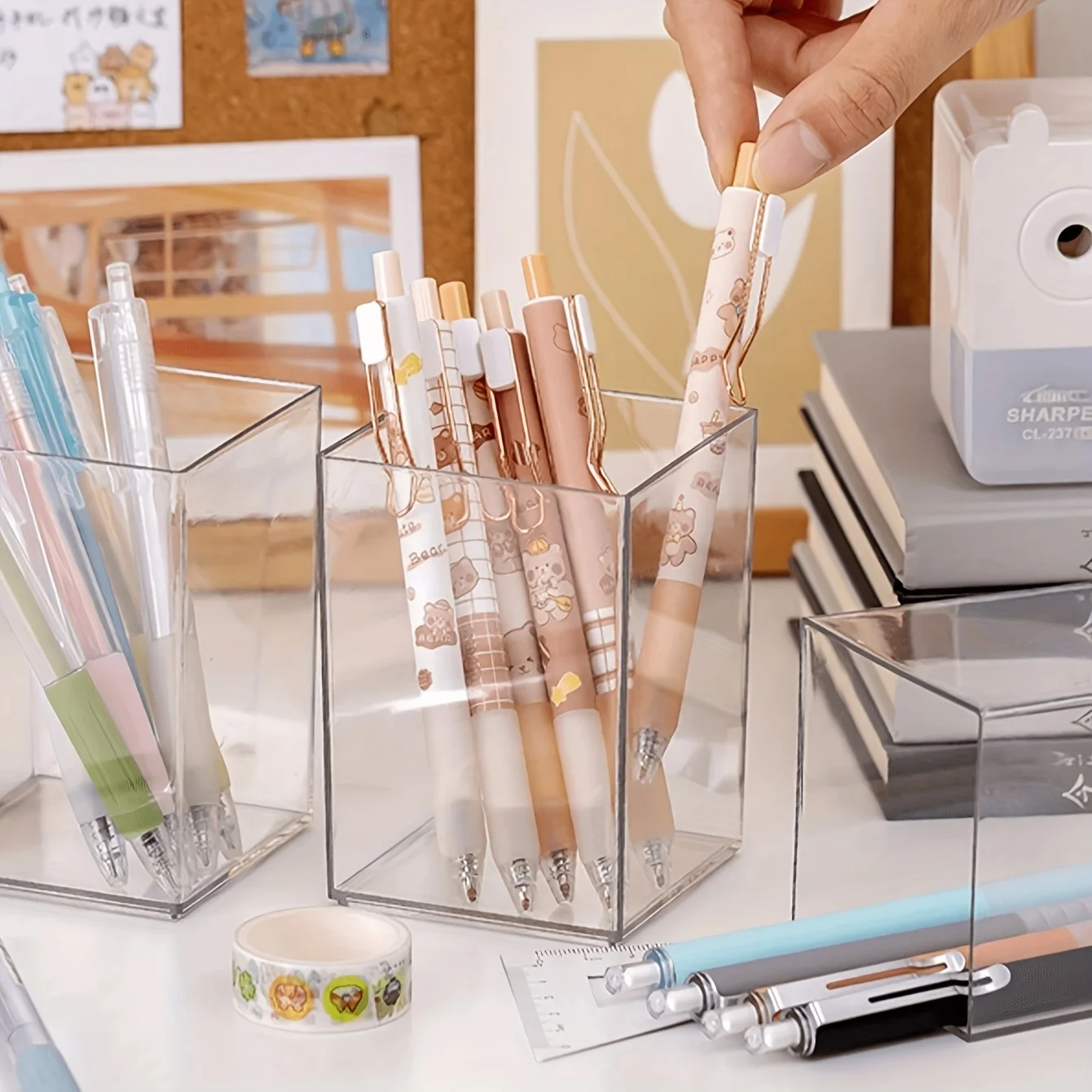 AliExpress listing image of a clear acrylic square pen holder